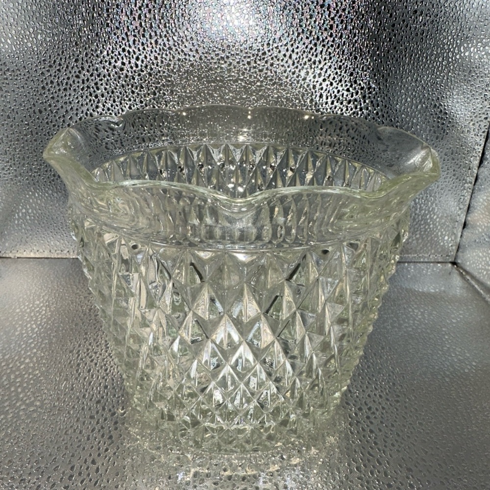 Vintage Fostoria American Textured Clear Glass bar ice bucket 5 1/4”